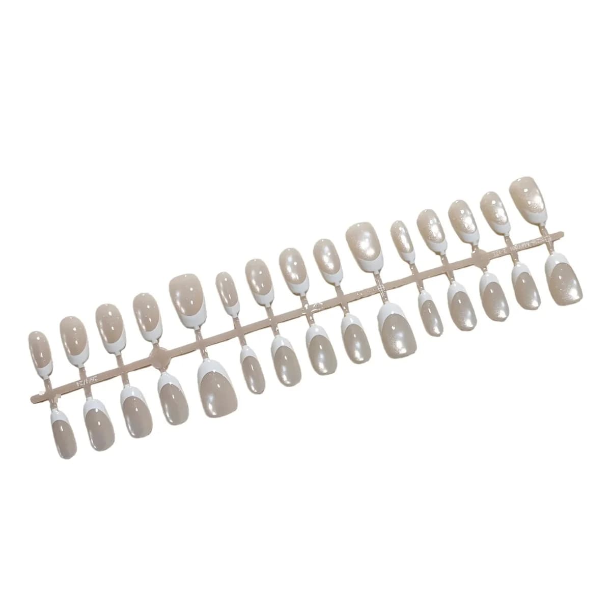 Móng Tay Giả Dán Sẵn Đầu Pháp Trắng Hiệu Ứng Mắt Mèo, Dạng Oval Ngắn, 30 Món
