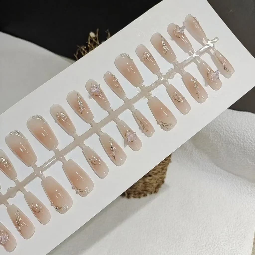Móng Tay Giả Dán Sẵn 3D Hình Bướm, 30 Món, Tái Sử Dụng