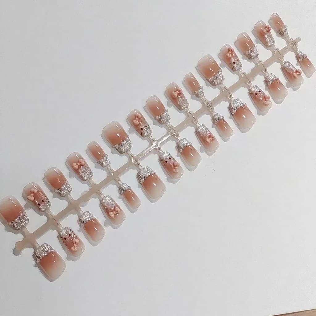 Móng Tay Dán Sẵn Họa Tiết Mèo Hoạt Hình Dễ Thương, Dáng Vuông Ngắn, 30 Chiếc