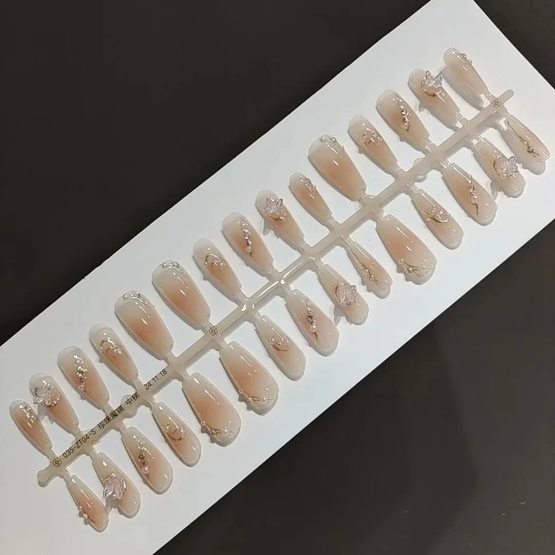 Móng Tay Giả Dán Sẵn 3D Hình Bướm, 30 Món, Tái Sử Dụng