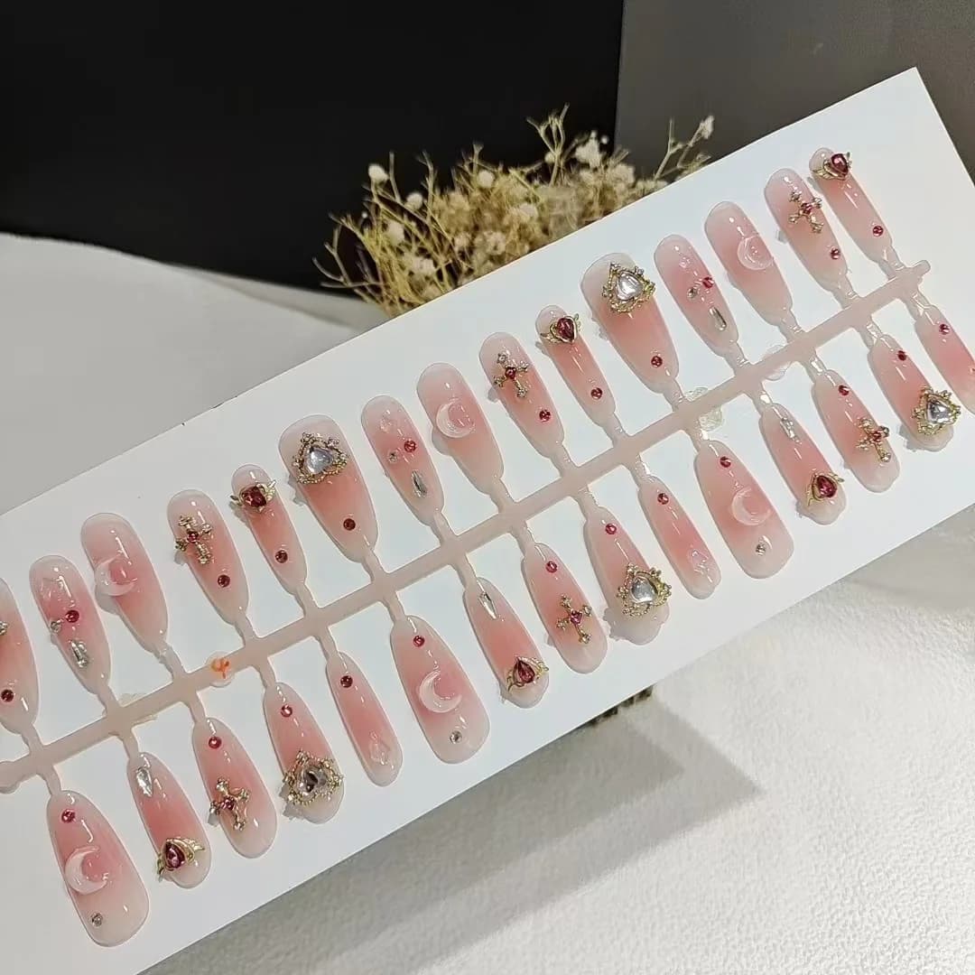 Móng Tay Dán Sẵn Đính Đá Dáng Nhọn Stiletto Dài 30 Miếng