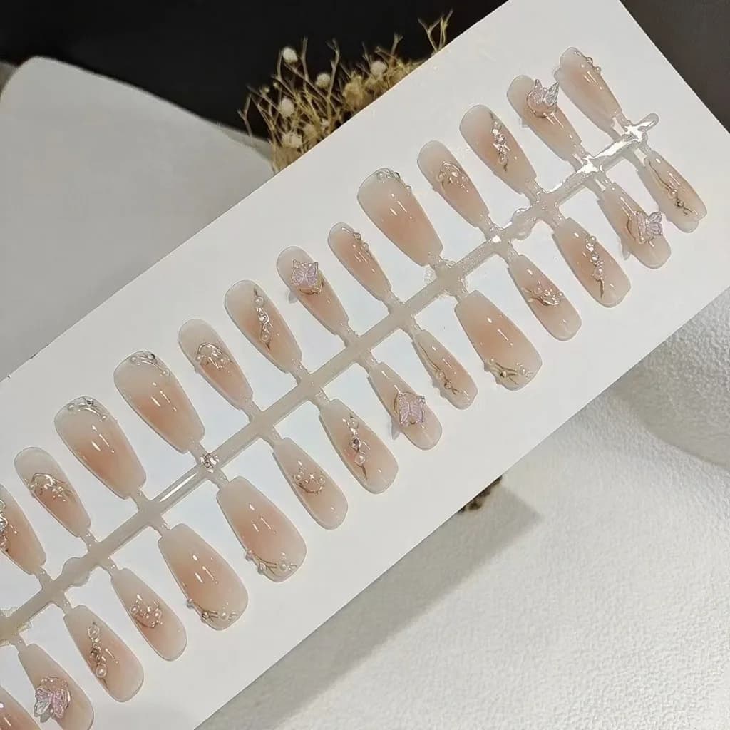 Móng Tay Giả Dán Sẵn 3D Hình Bướm, 30 Món, Tái Sử Dụng