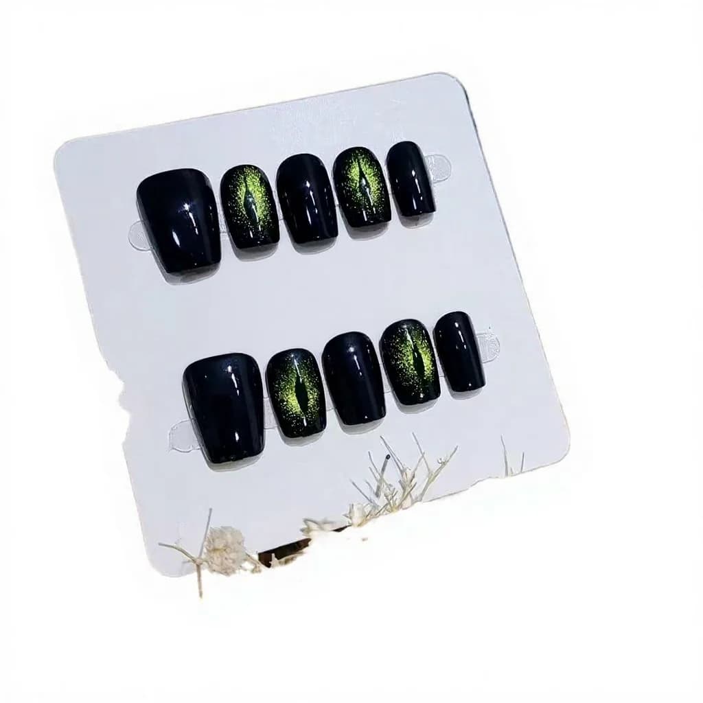 Móng Tay Giả Gothic Đen Ngắn Hình Quan Tài Họa Tiết Bướm 10 Chiếc