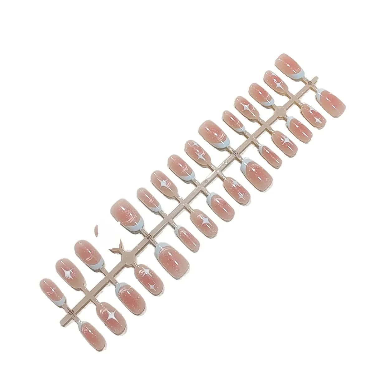 Móng Tay Giả Cat Eye Ngắn Dáng Oval Thiết Kế Bầu Trời Sao Hồng
