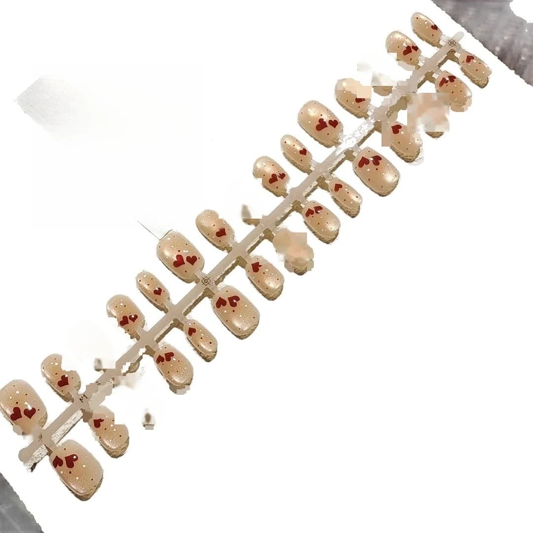 Móng Tay Dán Sẵn Hiệu Ứng Mắt Mèo Họa Tiết Tim & Pháo Hoa, Ngắn