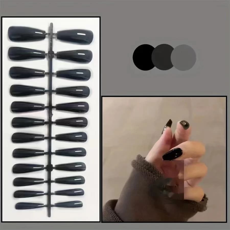 Móng Tay Dán Sẵn Hình Thang Bóng Ngắn Màu Trơn Hộp 24 Món