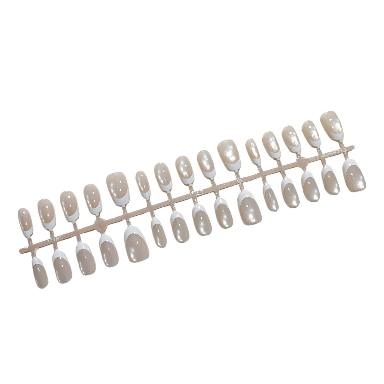 Móng Tay Giả Dán Sẵn Đầu Pháp Trắng Hiệu Ứng Mắt Mèo, Dạng Oval Ngắn, 30 Món