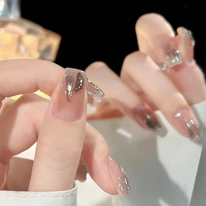 Móng Tay Dài Vừa Đính Đá Và Kim Tuyến, 24 Miếng